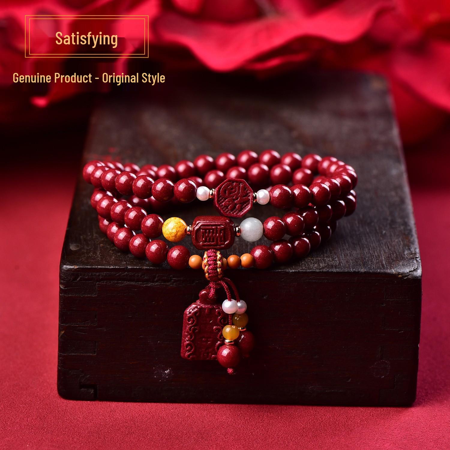 Cinnabar Purple Gold Sand Triple Beaded Bracelet - Original Unisex Luck Charm. High Content Cinnabar (75%-80%)