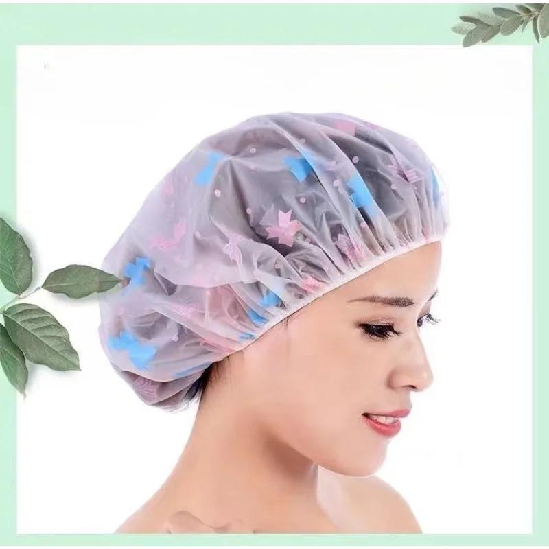 1PC Reusable PE Shower Cap - Adjustable Printed Design with Elastic Band for Spa Salon & Kitchen Oil Fume Protection Shower Cap