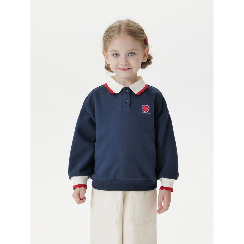 Mark Jenny Girls' Heart-Shaped Polo Collar Soft Sweatshirt Baby Pullover 2026 Spring New Style 551179