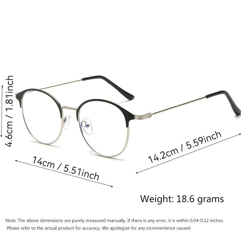 1 Pair Fashionable Unisex Round Full Frame Glasses Stainless Steel Anti-Blue Light Clear Acrylic Lenses
