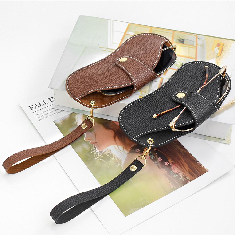 Retro PU Leather Handmade Glasses Bag Sunglasses Case Portable Myopia Frame Protector Simple Hanging Neck Wrist Storage Box