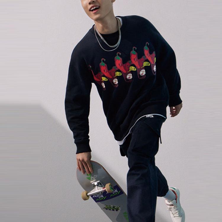 Anta Cartoon Print Crew Neck Loose Long Sleeve Sweatshirt Men Tops Black 152328701-1