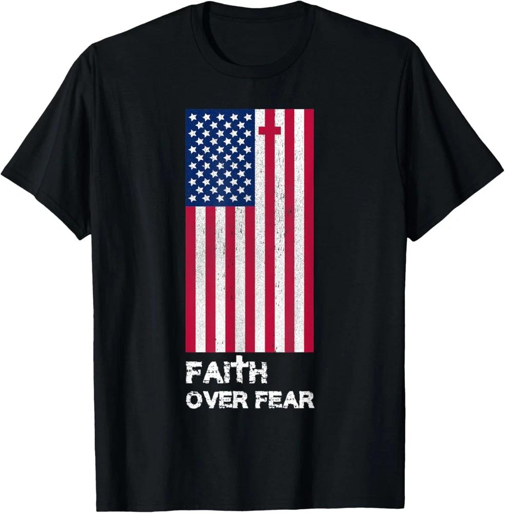 Faith Over Fear USA Flag Cross Christian Unisex Graphic Tee