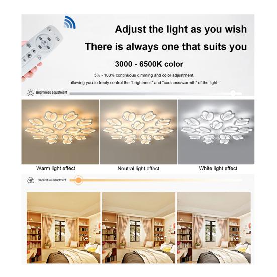 Lampă de plafon LED pentru living Lumină moale Protecție ochi Lampă cu reglare inteligentă Design petală Lampă Economisire energie Iluminat decor pentru casă