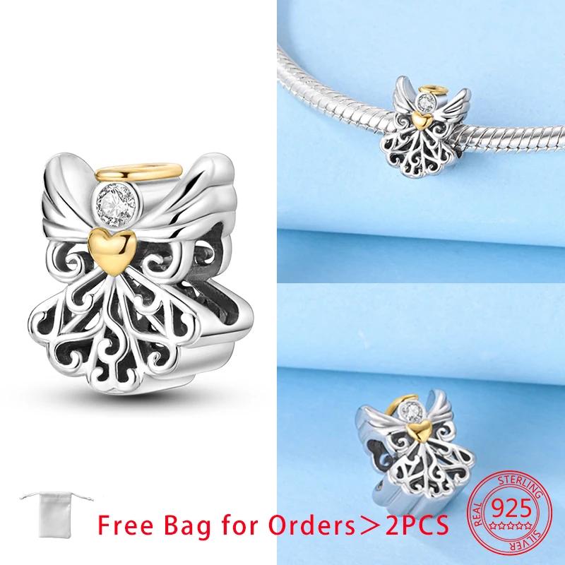 Charms Angel Series Sparkling Zircon Wings Beads Pendant Fit Diy Original Bracelet Necklace Copper Women Jewelry Gifts