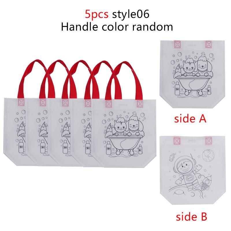 5pcs/set Double Sided Graffiti Bag Non-woven Luggage Shopping Bag Portable Cute Tote Bag School Supplies Student Storage Bag TMZ