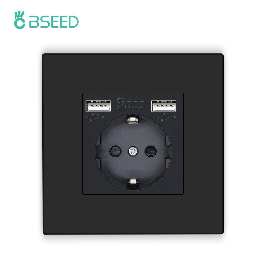 BSEED Einzelne EU-Wandsteckdose Doppel-USB-Steckdosen Typ C Dreifache Steckdosen Vier Steckdosen USB-C-Anschluss 2,1A Kunststoffrahmen
