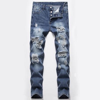 2024 European And American Trendy Men'S Cowboy Straight Tube Beggar Piercing Nostalgic Street Personalized Pants