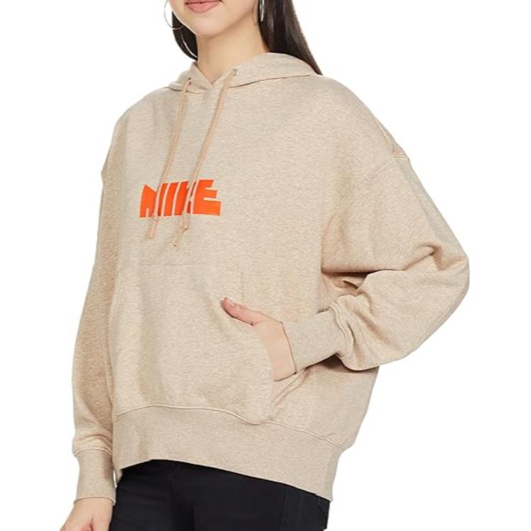 Nike X Atmos Collaboration WMNS NSW Circa Series Oversized Logo Hoodie Women Hoodie Pink Beige DM6776-200