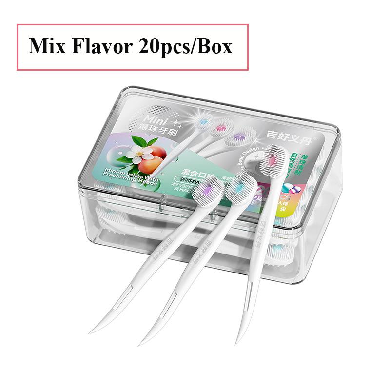 Mini Toothbrush With Mouth Freshener Beads&Toothpick&Tongue Scraper 4In1 Remove Bad Breath Portable Oral Care Tool 1/20/24Pcs