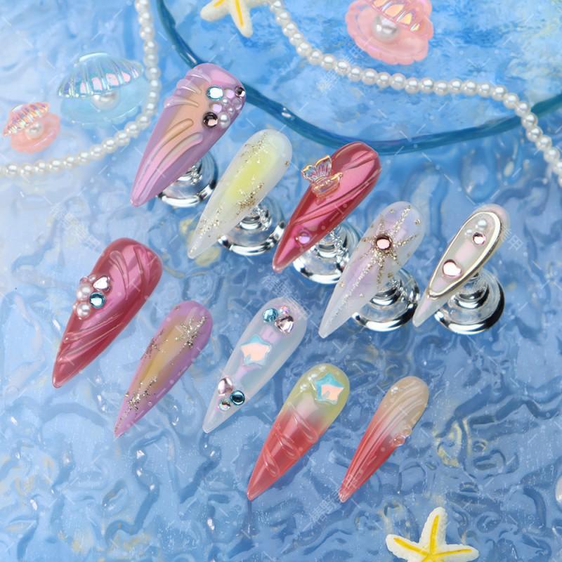 Press On Nails Blue Starry Sky Cat Eye Acrylic Tips Women Sweet Spicy Style