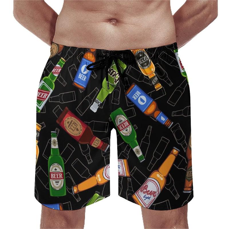 Beer Pattern Beach Shorts For Men Hawaiian Summer Holiday Casual Shorts Street 3d Printed Beer Festival Surfing Board Shorts