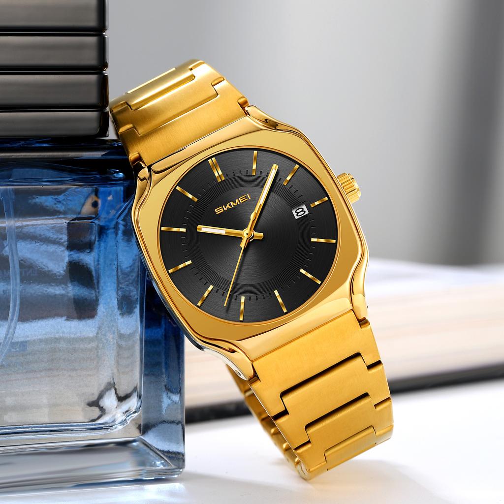 Mens Wristwatch Square Quartz Watches Waterproof, Date Function, Stainless Steel Band & Buckle
