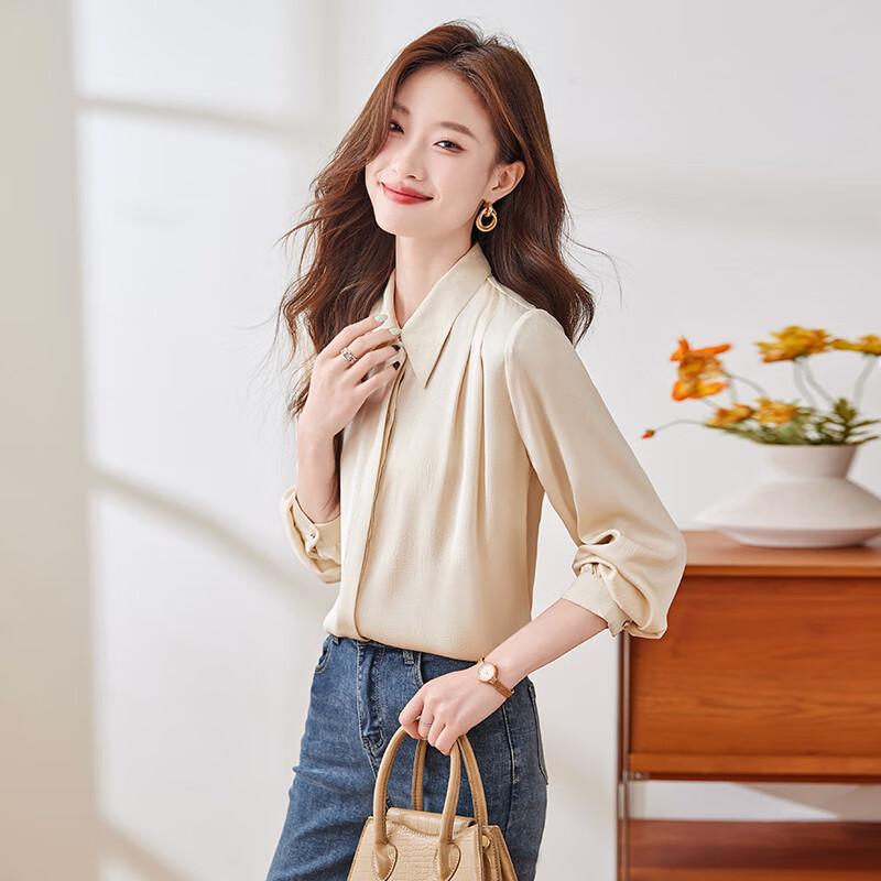 Women's French Pointed Collar Long Sleeve Blouse