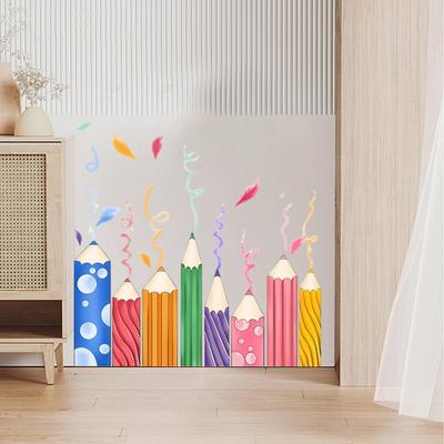 Children Room Wall Sticker Colorful Pencil Print Self-adhesive Anti-slip Great Stickiness Removeable Kids Bedroom Kindergarten Wall Decoration Sticker