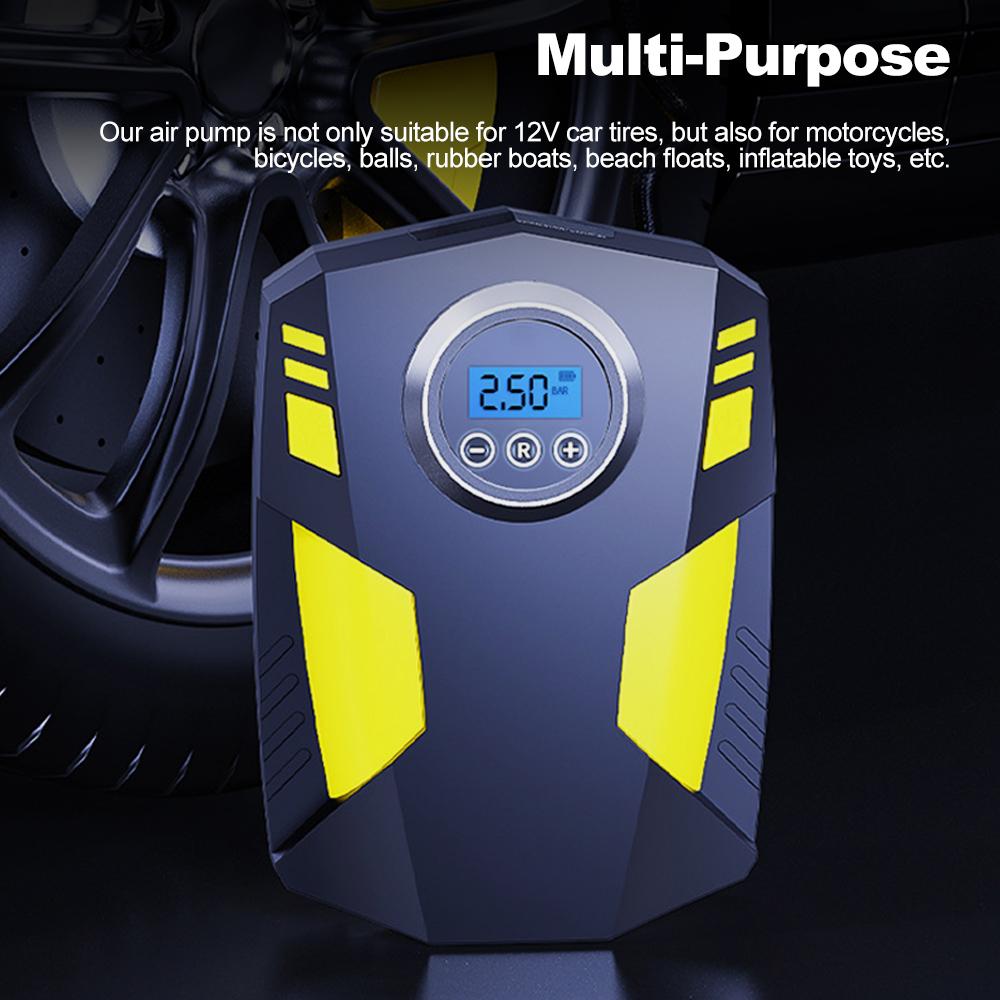 Tragbarer Reifenfüller Kompressor Wiederaufladbare Reifenpumpe mit 3 Düsen 12V Auto Elektrische Luftpumpe mit LED-Licht