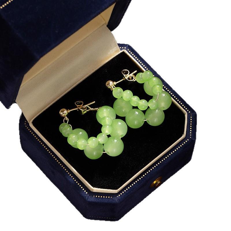 Super Fairy Small Fresh Green Grape Earrings Women'S High-End Sense Crystal Bobo Qingti Earrings Niche Design Cute Earrings