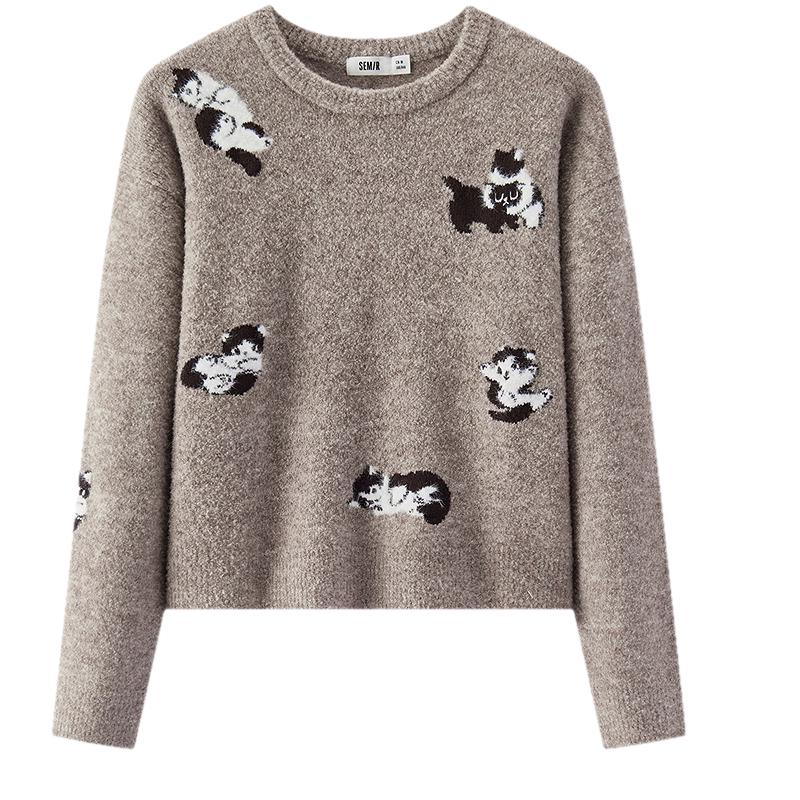 

Semir Women s Cat Jacquard Dropped Shoulder Pullover Sweater S