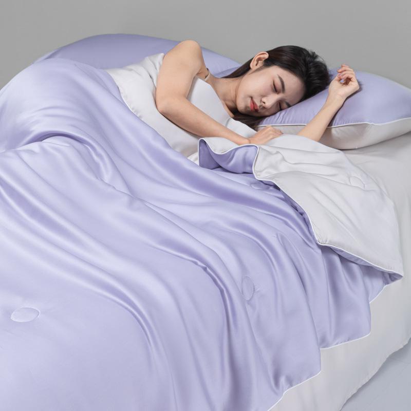 Class A Ice Silk Summer Quilt Set - Cooling, Water Washable, Embroidered, Air Conditioning Friendly, Thin Quilt for Naked Sleep