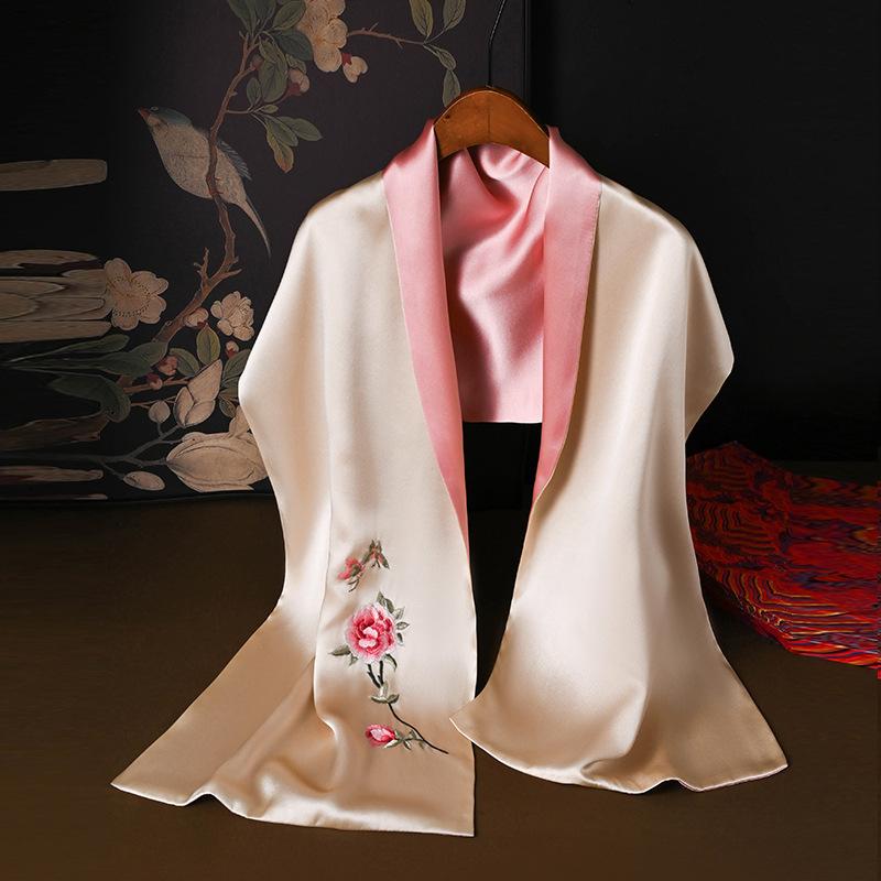 Suzhou Embroidery Treasure Silk Silk Scarf Suzhou Embroidery Handmade Embroidery Chinese Mulberry Silk Shawl Scarf Gift 155*35cm
