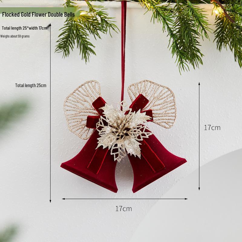 Wine Red Flocked Ball Christmas Bells Window Decor Pendant