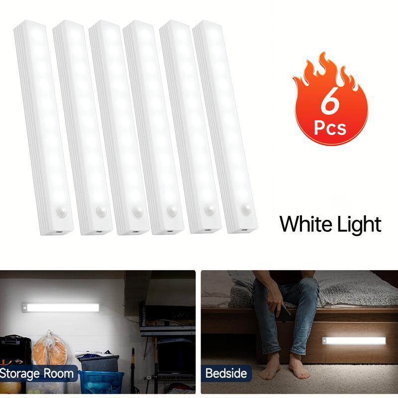 6pcs LED Motion Sensor Cabinet Light Wireless Rechargeable Ideal for Closet, Kitchen, Wardrobe, Stairs,Corridor Night Light