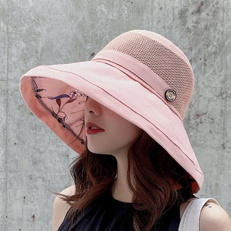 Women's Summer UV-Protection Wide Brim Bucket Hat with Face Covering - Korean Style