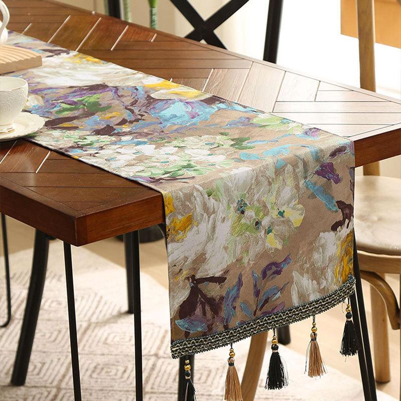 

Exclusive For American Retro Oil Painting Tablecloth Table Flag Light Luxury High-Grade Long Waterproof Waterproof Dining Table Cloth 33*160