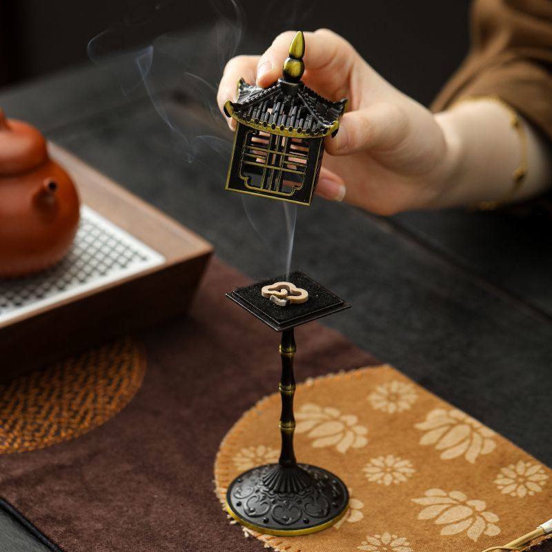 Chinese Palace Lantern Incense Burner Alloy High Foot Creative Tent Sandalwood Incense Burner Home Aromatherapy Burner