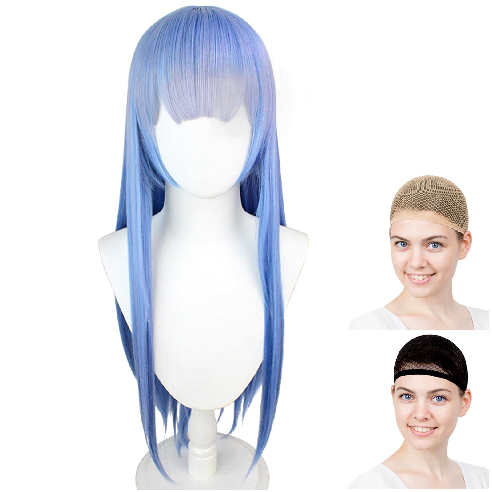 

CaseEden Cosplay Премиум Светлый парик с двумя сетками для парика, Длинный, 80 см, Термостойкий, Синий, (WIG6027) синий