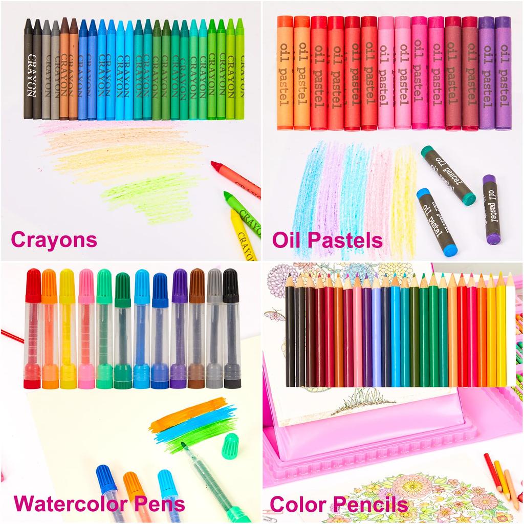 KINSPORY 290 Piece Drawing Set for Kids Art Double Sided Easel Watercolor Painting Colored Pencils Paints Markers Crayons School Supplies Art Supplies