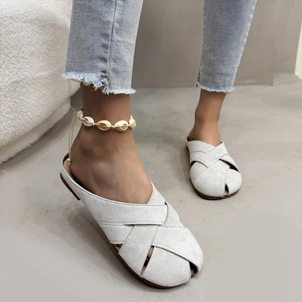 Women Mules 2025 Summer Elegant Square Closed Toe Flat Slippers Female Shoes Casual Mules Shoes Plus Size 35-43