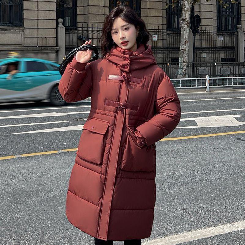 Down Cotton Coat Women's Bread Coat Winter Knee-length New Korean Style Loose Cotton Coat Long Cotton Jacket Thickened Hooded Jacket