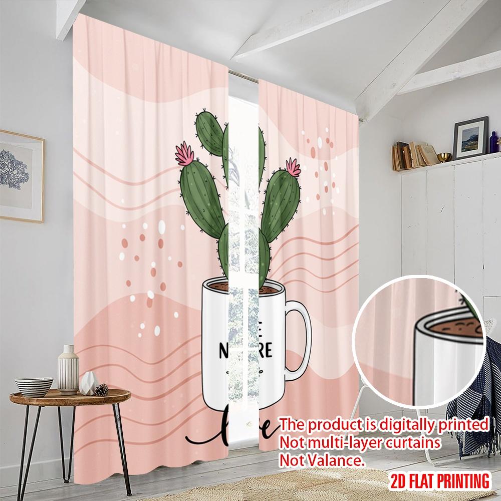 2pcs 2D Flat Printing Party Window Curtains Love Nature Cactus Polyester Without Electricity 0 for Home & Party Decoration