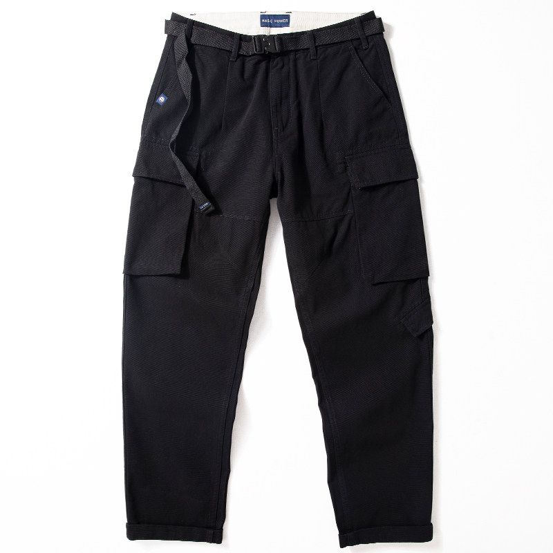 Men s Pants 2024 New Spring Straight Loose Casual Long Pants Washed Pure Cotton Trendy Brand Large Pocket Cargo Pants Black 33