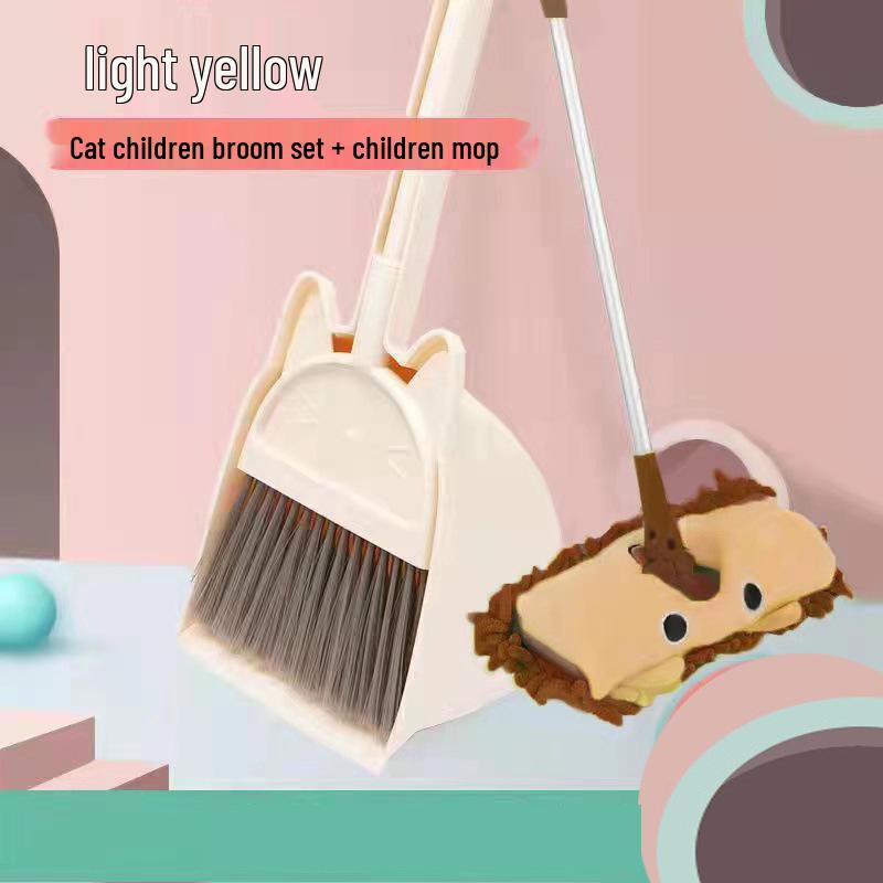 Kids' Cat-Themed Cleaning Set: Mini Broom, Dustpan, and Mop for Playhouse and School