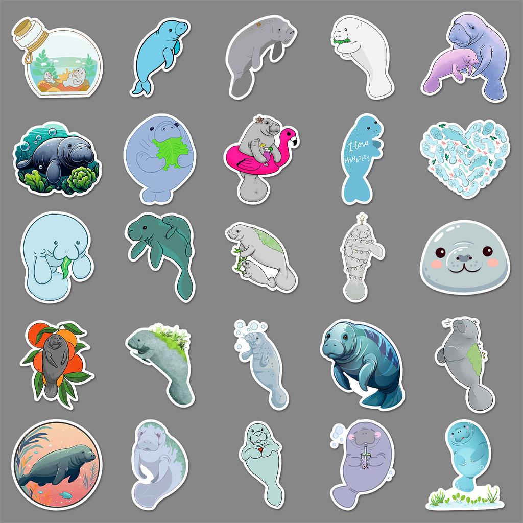 50 Manatee Doodle Stickers Personalized Cartoon Cute Marine Animals Decorative Skateboard Suitcase Stickers