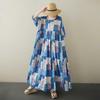 Round Neck Short Sleeved Artistic Retro Casual Loose Women's Dress