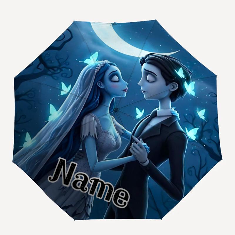 

1pc Corpse Bride Moonlit Romance Custom Name Automatic Folding Umbrella, Durable Plastic & Iron, Lightweight for Outdoor Daily Use S1230080