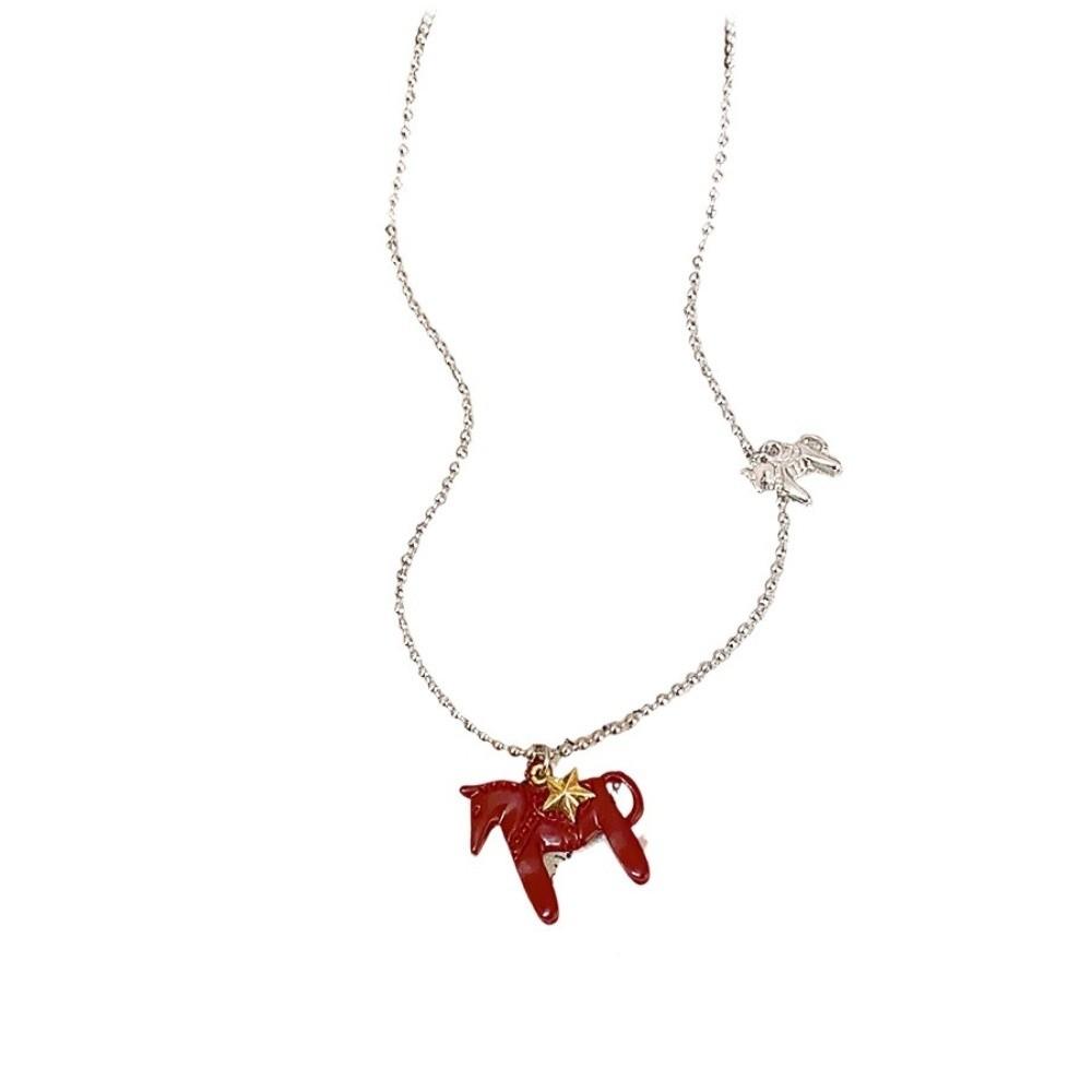 Enamel Horse Animal Pendant Necklaces Korean Style Sweater Chain Fashion Chain Choker Women