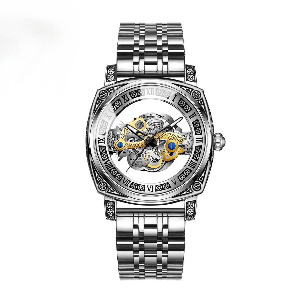 Herren Quarzuhren Vollautomatisch Leuchtend Skelettuhr Nicht Mechanische Armbanduhr