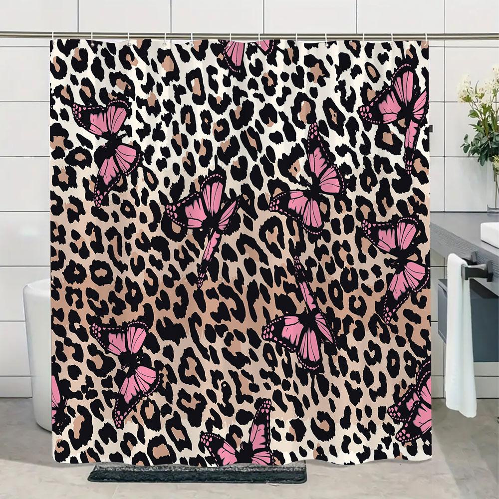 Jungle Wildlife Shower Curtain Tiger Plant Tropical Palm Leaf Polyester Fabric Shower Curtain Bathroom Decoration With Hooks Set