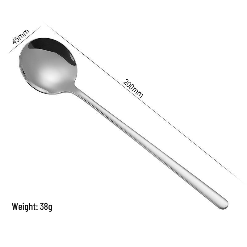 304 Stainless Steel Korean Style Round Dessert & Soup Spoon with Long Handle and Thickened Design