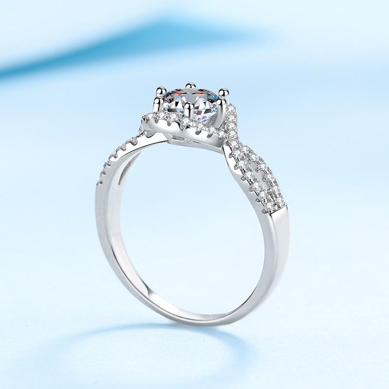 S925 Sterling Silver Ring Women's Pt950 Gold Plated 1 Carat Moissanite Ring Empty Support Exquisite Light Luxury Wedding Ring Engagement Ring