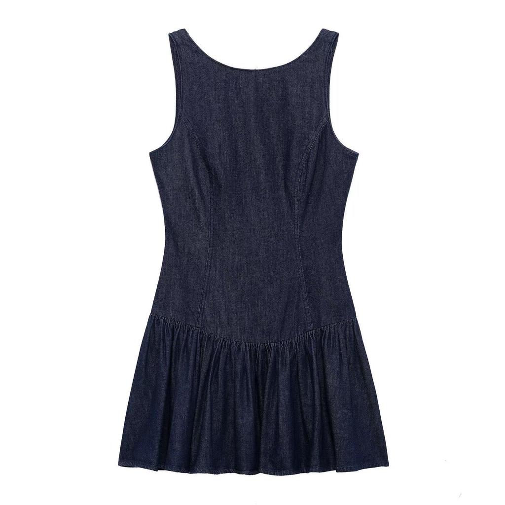 TAOP&ZA Women's Spring 2026 Denim-Effect Sleeveless Waist-Cinched Dress