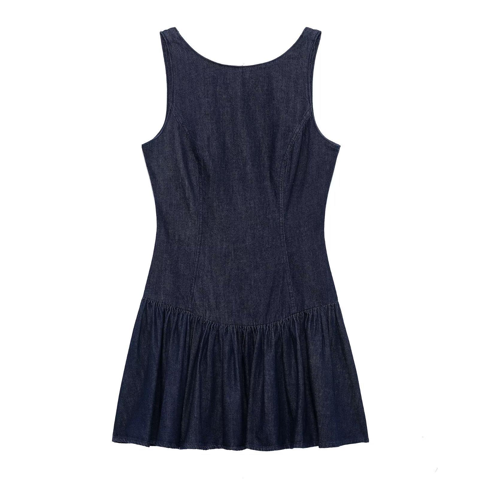 

Sexy Backless Denim-Effect Layered Mini Dress—European & American Style Large