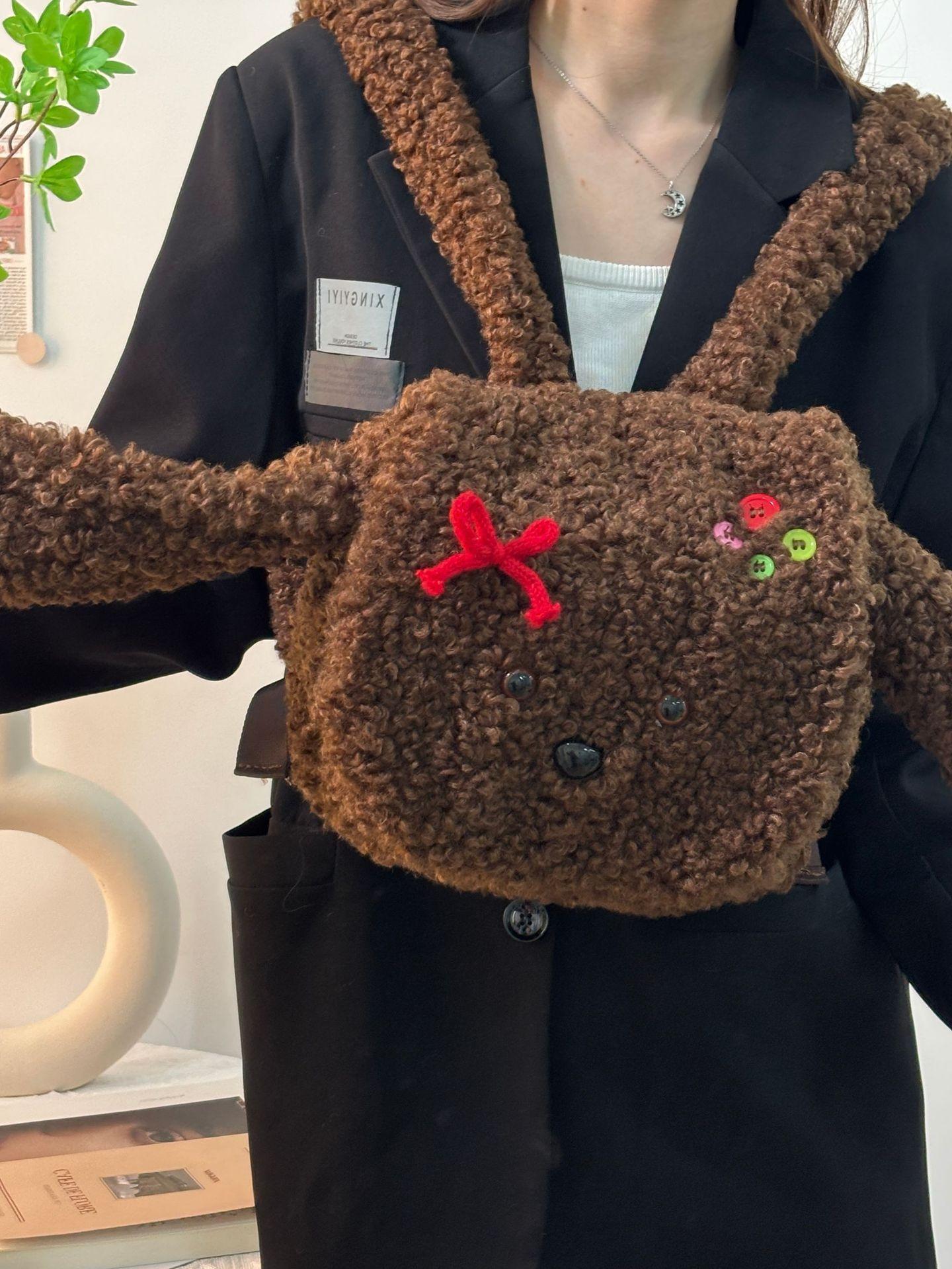 

Женский рюкзак 2025 осень-зима большой вместимости оригинальный плюшевый щенок милый мультяшный сумка-рюкзак плюшевая милая сумка для девочки темно-коричневого