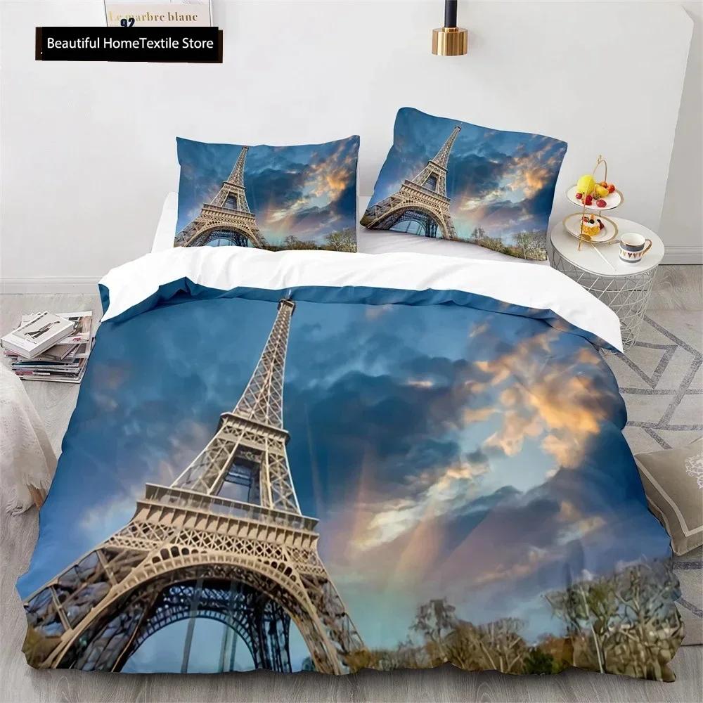Comforter Luxury New 3D Print Eiffel Tower Lake Colourful Cloud Beautiful Landscape Bedding Set King Size Comforter