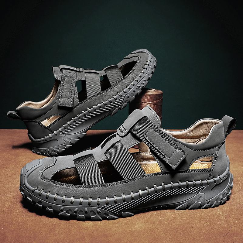 

Летние мужские сандалии из высококачественной кожи для треккинга, модные удобные тапочки ручной работы для прогулок на открытом воздухе, классические дизайнерские походные тапочки 38