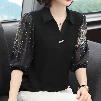 Sommer-Damen-Chiffon-Top, Spitze, gepunktet, V-Ausschnitt, locker, große Größe